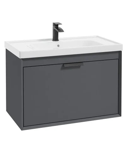Fjord Midnight Grey Matt  80cm Wall Hung Vanity Unit-Matt Black Handle