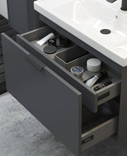 Load image into Gallery viewer, Fjord Midnight Grey Matt 80cm Wall Hung Vanity Unit-Brushed Gold Handle
