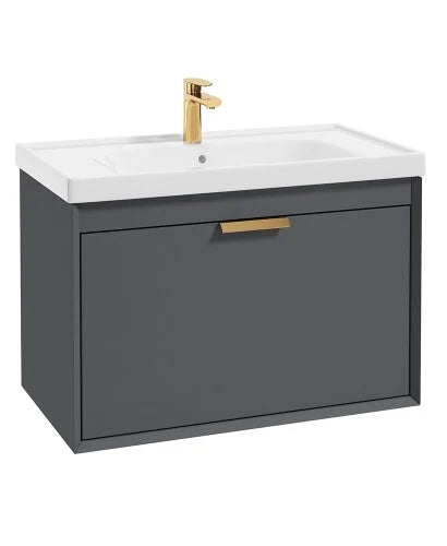 Fjord Midnight Grey Matt 80cm Wall Hung Vanity Unit-Brushed Gold Handle