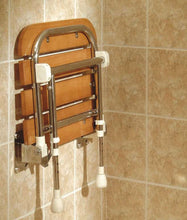 Load image into Gallery viewer, AKW Wall Mounted Fold Up Wooden Slated Shower Seat
