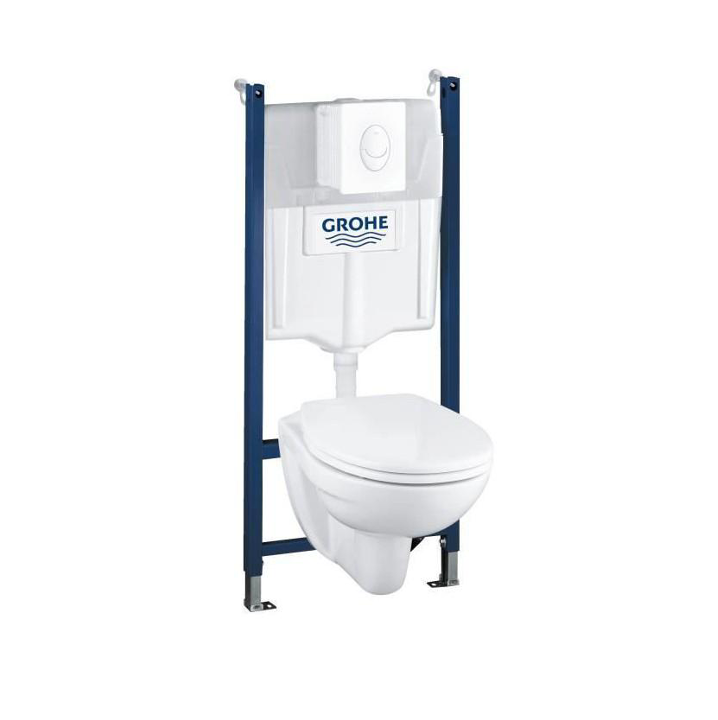 GROHE Rapid 4 in1 Frame 1.13m cw Chrome Push Plate & BAU Wall Hung Toilet Pack