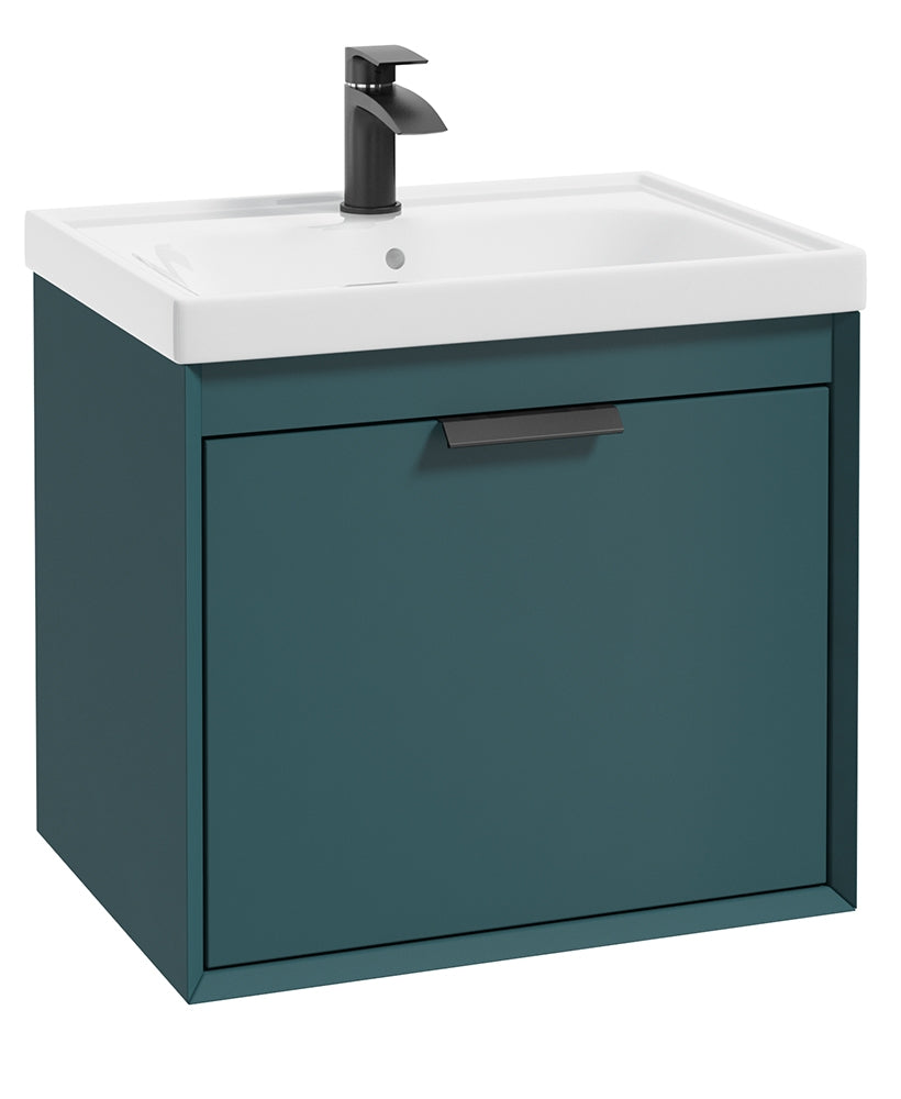 Fjord Ocean Blue Matt  60cm Wall Hung Vanity Unit-Matt Black Handle