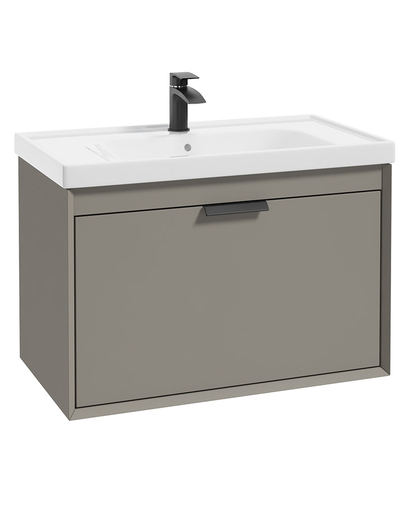 Fjord Midnight Grey Matt  80cm Wall Hung Vanity Unit-Matt Black Handle