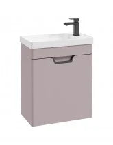 Load image into Gallery viewer, Freya 55cm 1 Door Cloakroom Wall Hung Vanity Unit Cashmere Pink cw Matt Black Handle
