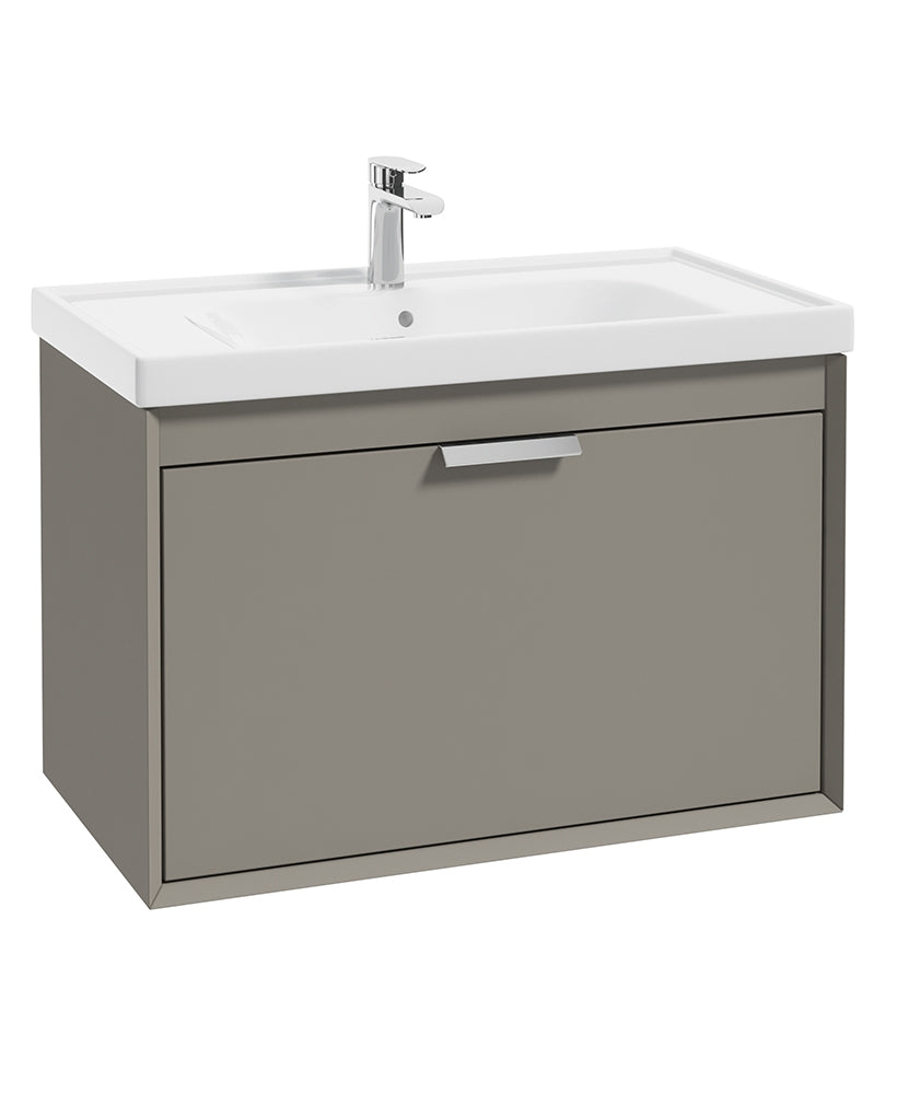 Fjord Khaki Matt  80cm Wall Hung Vanity Unit-Brushed Chrome Handle