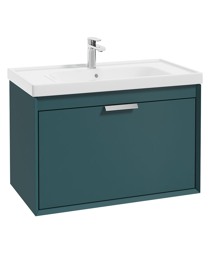 Fjord Ocean Blue Matt  80cm Wall Hung Vanity Unit-Brushed Chrome Handle
