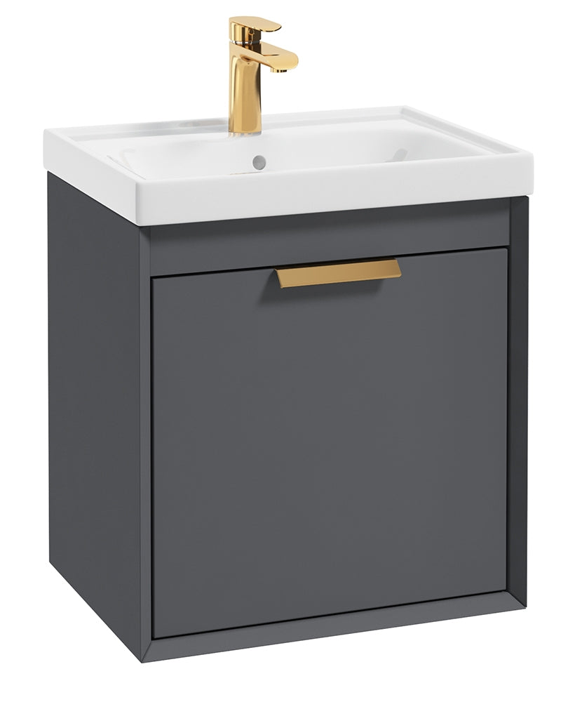 Fjord Midnight Grey Matt 50cm Wall Hung Vanity Unit-Brushed Gold Handle
